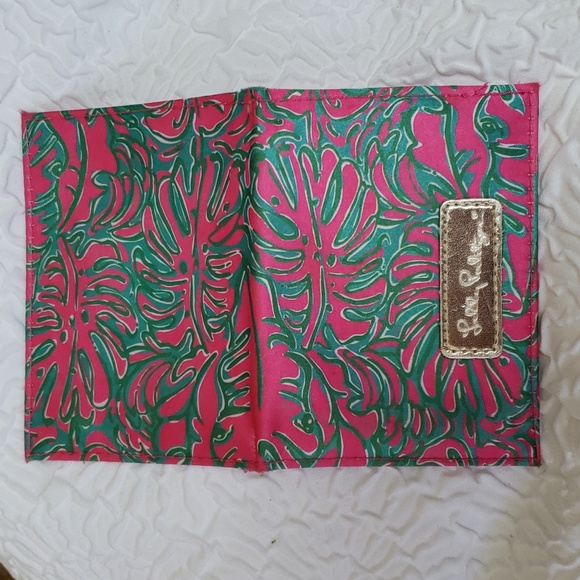 Lilly Pulitzer Mini Wallet Printed Gold Metallic Logo Pink Green Womens One Size - Picture 6 of 12